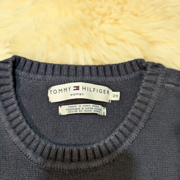 Vintage Tommy Hilfiger Navy Blue Crewneck Sweater Women Size 2XL - Picture 4 of 5